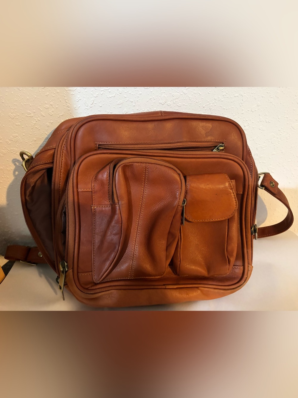Men's Leather Messenger Bag in Brown with Multiple Front Pockets